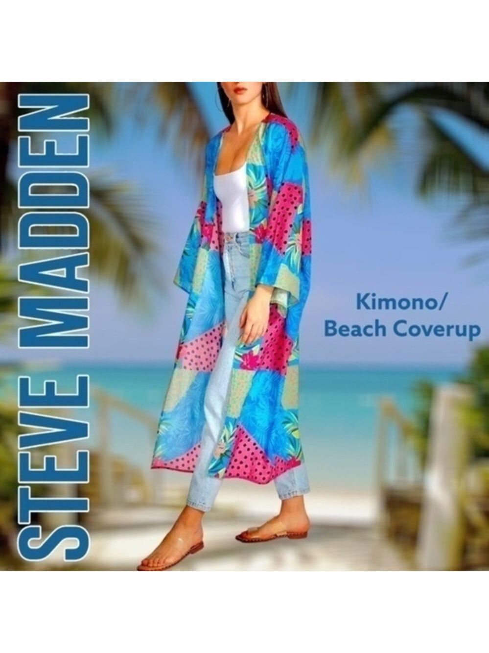 STEVE Madden Tropical Patchwork Maxi Kimono/Swimsuit Cover Up